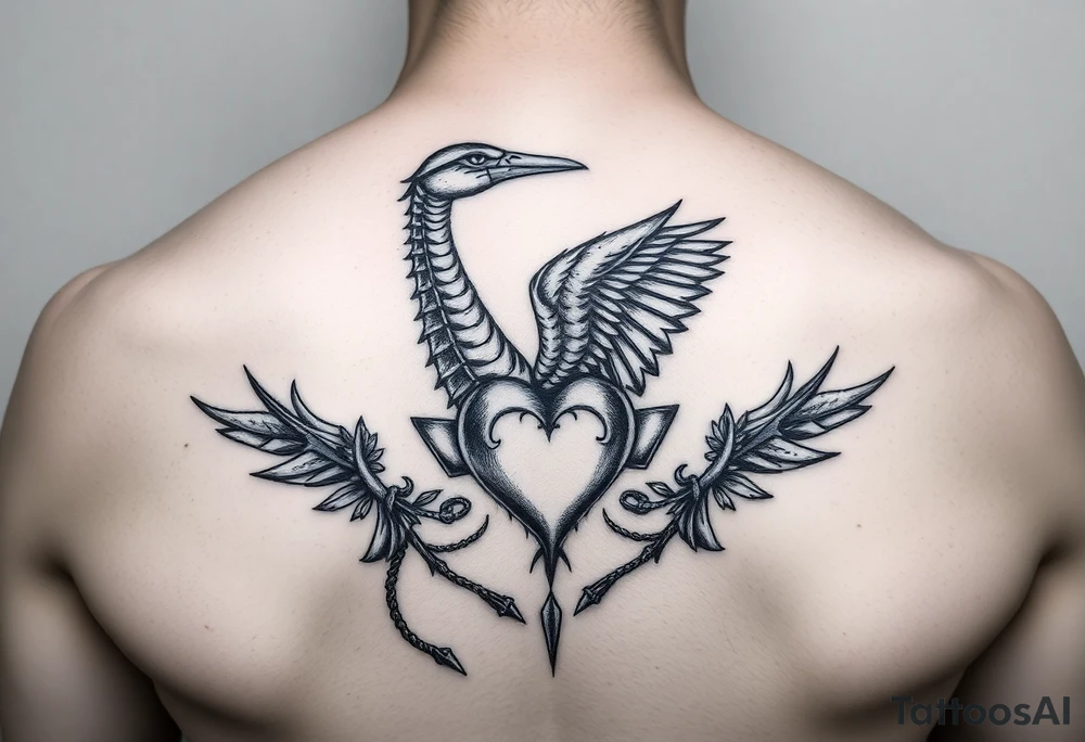 deux corneille
 noir une 
épée un crane et un coeur sur avant bras tattoo idea