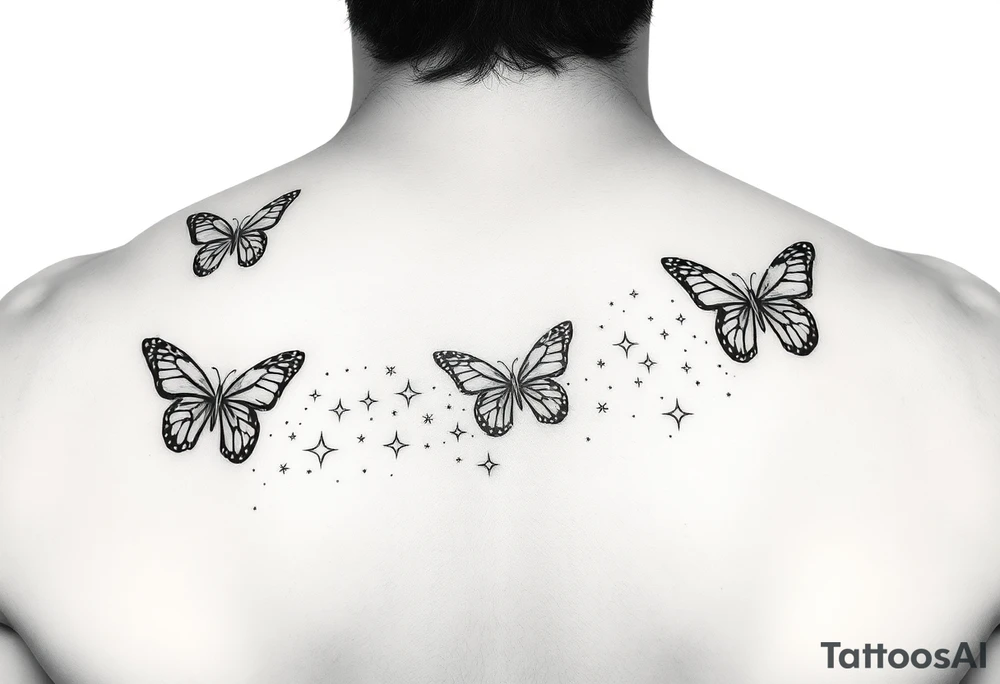 Trail of butterflies with pixie dust and shiny stars tattoo idea