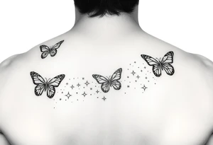 Trail of butterflies with pixie dust and shiny stars tattoo idea