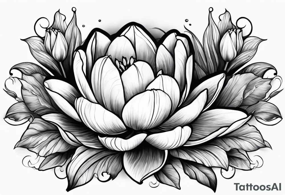 Tulips and water lilies tattoo idea