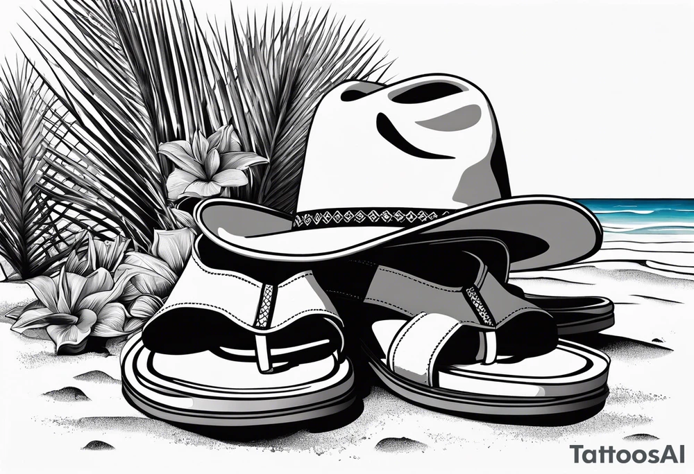 Keep it simple. A pair of mens boots next to a pair of flip flops and a cowboyhat on the Beach. Come on! tattoo idea