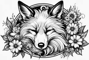 Creepy evil fox sleeping daisies tattoo idea