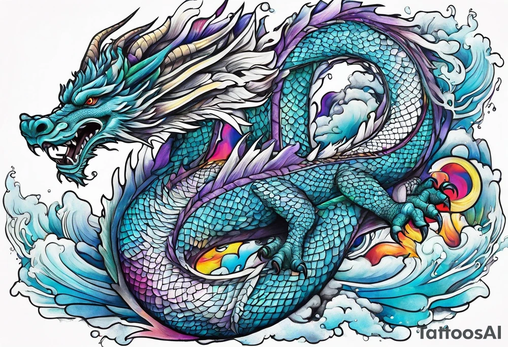Flying dragon, ice around tattoo idea