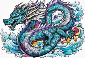 Flying dragon, ice around tattoo idea