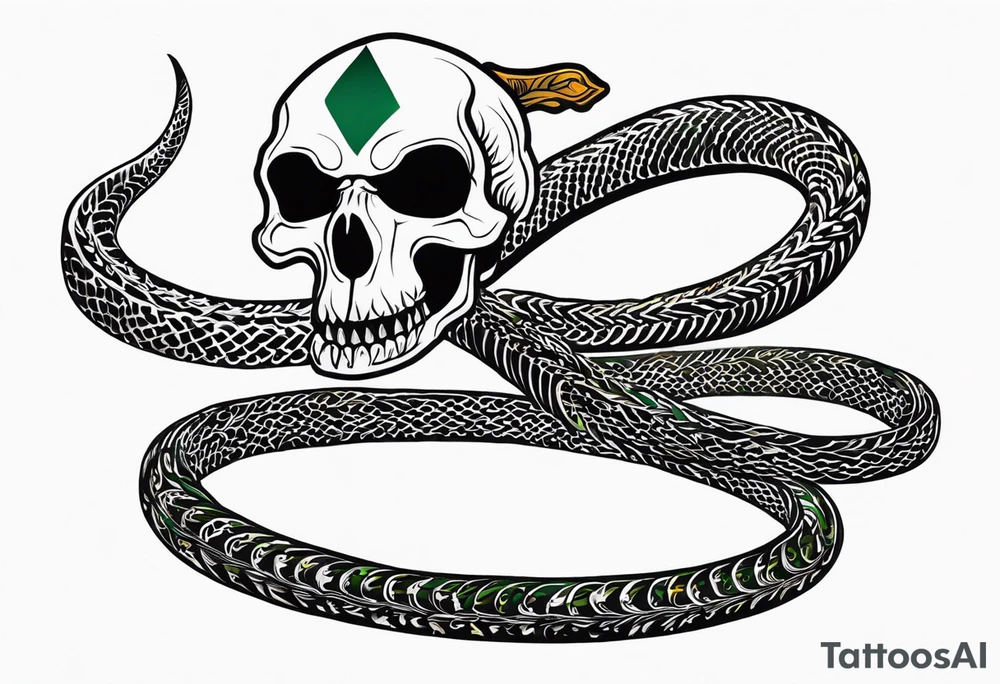 Fire, Slytherin amulet, skull, symbol of the Death Eaters: Nagini snake. tattoo idea