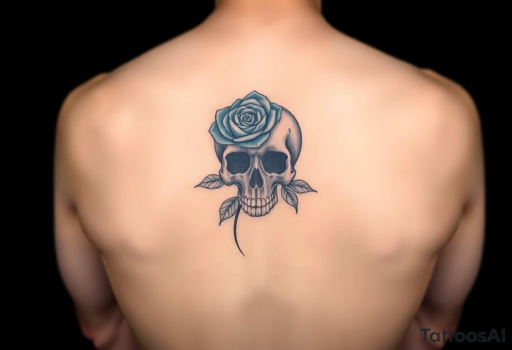 Skull with blue rose tattoo idea