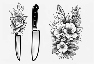 chef knife with flowers on the blade tattoo idea