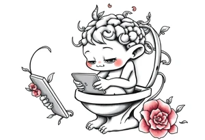 big fat brain rot kid with a ipad on the toilet shitting with skibidi toilet tattoo idea