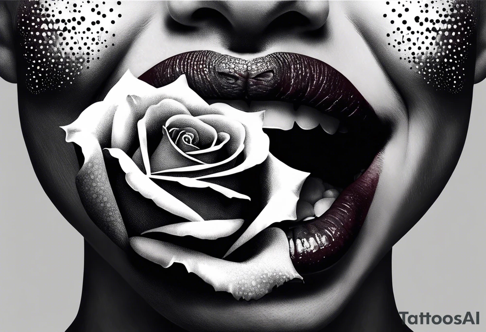 Sexy vampire mouth biting rose tattoo idea
