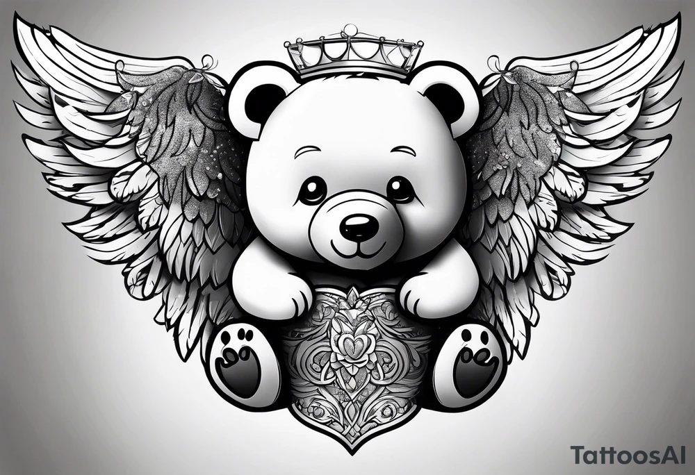 teddy bear with angel wings tattoo idea