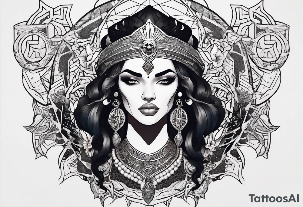 kali ma, alien goddess, valkrye, aries, pirate, divine feminine, zenza resonance, pachamama, lotus azul, blank panther, eagle, skull, 5D, nueva gaya, dna 12 tattoo idea