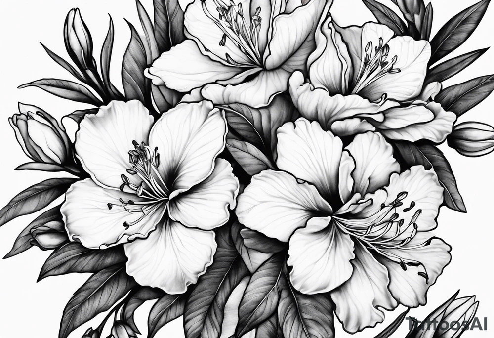 Azaleas with buds along branch tattoo idea