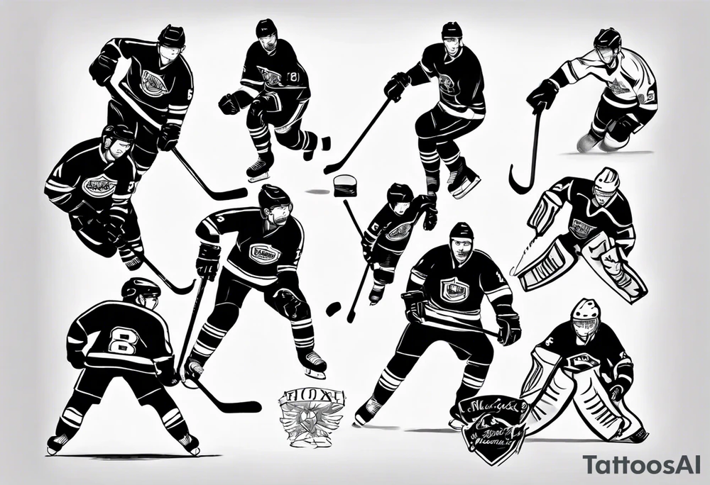 Hockey tattoo incorporating my children’s names in jerseys tattoo idea
