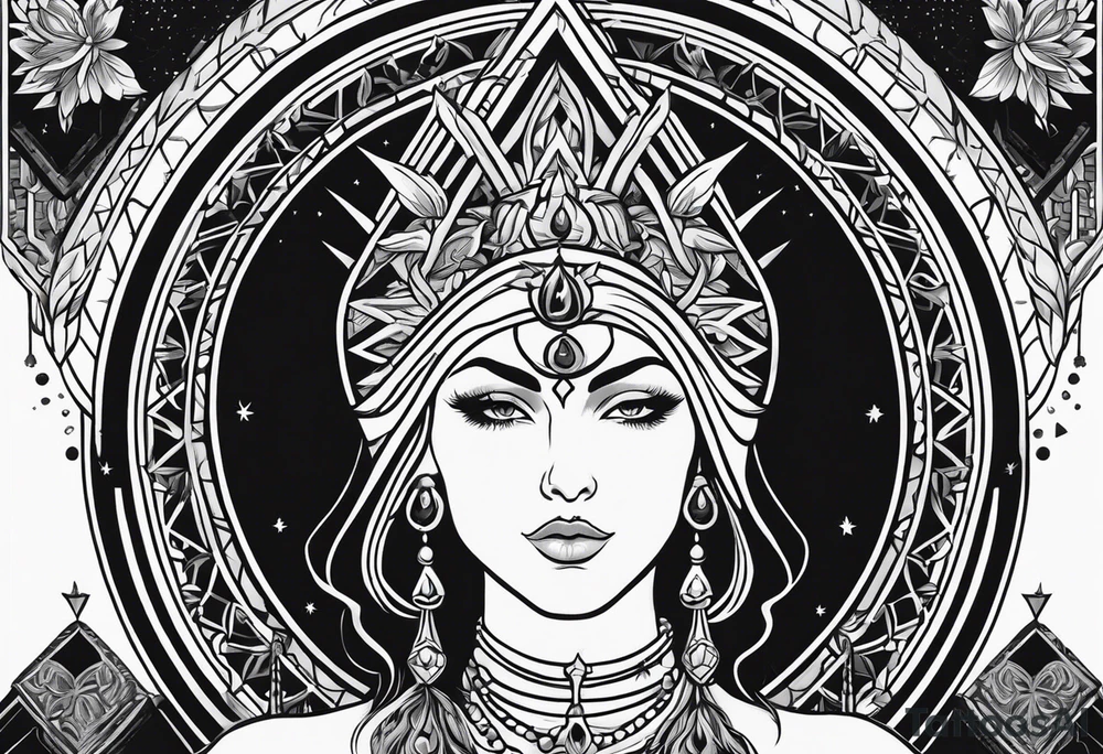High priestess full tarot card cannabis simple
line work tattoo idea