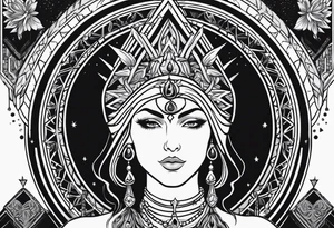 High priestess full tarot card cannabis simple 
line work tattoo idea