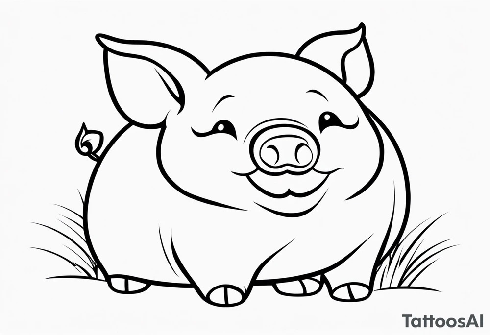 very cute chubby happy piglet.
outline only.
black and white only.
only show the piglet. no extra lines or decoration.
no black shading.
dont make the ears too big tattoo idea