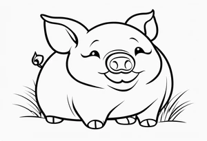 very cute chubby happy piglet.
outline only.
black and white only.
only show the piglet. no extra lines or decoration.
no black shading.
dont make the ears too big tattoo idea