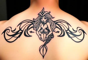 Mermaid tattoo full body soft face light grainy holding a shell in hand tattoo idea