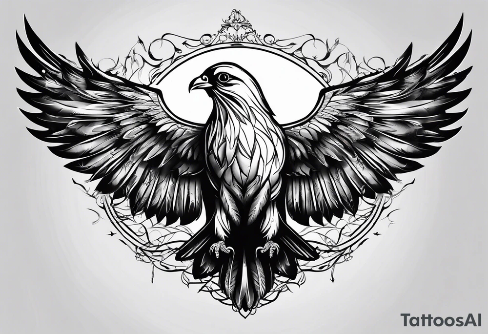 A tattoo that states pain and discipline to achieve your goals in life. it should be placed on the upper back and should express also catholic religion, with pigeon, eagle and thorns tattoo idea