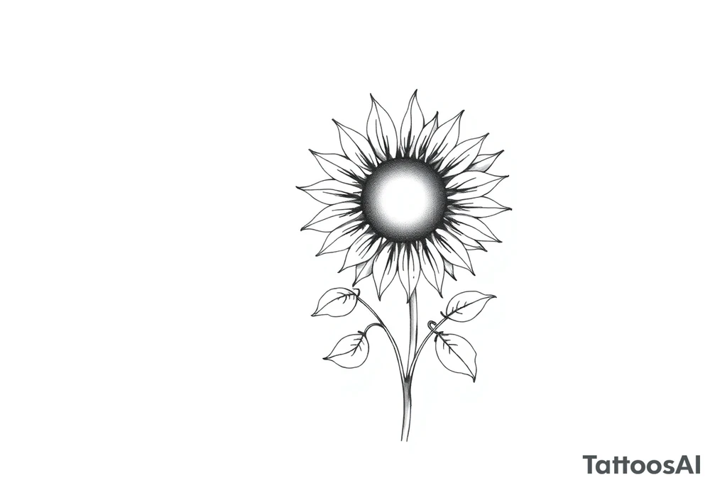Sun rise sunflower with stem and leaves tattoo idea