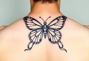 ethereal butterfly with flowing silk ribbons in moonlight tattoo idea