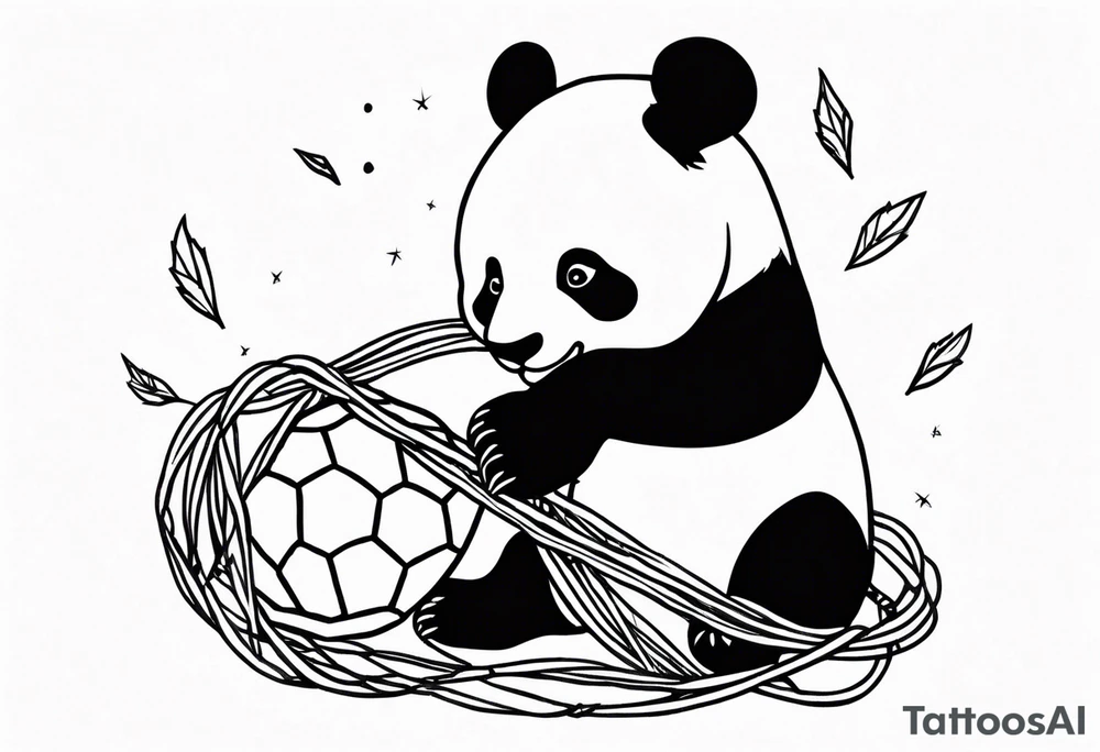 Playful panda interacting with a ball of yarn tattoo idea