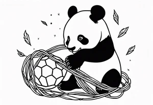 Playful panda interacting with a ball of yarn tattoo idea