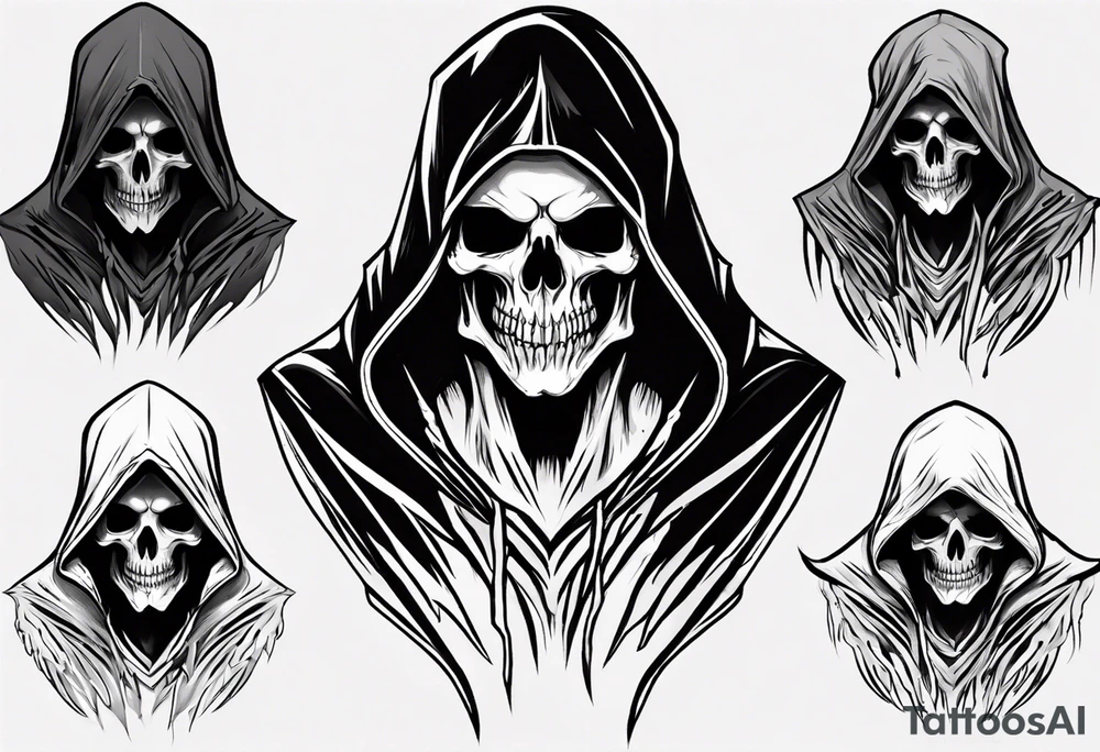 hooded reaper upper body, no skull tattoo idea