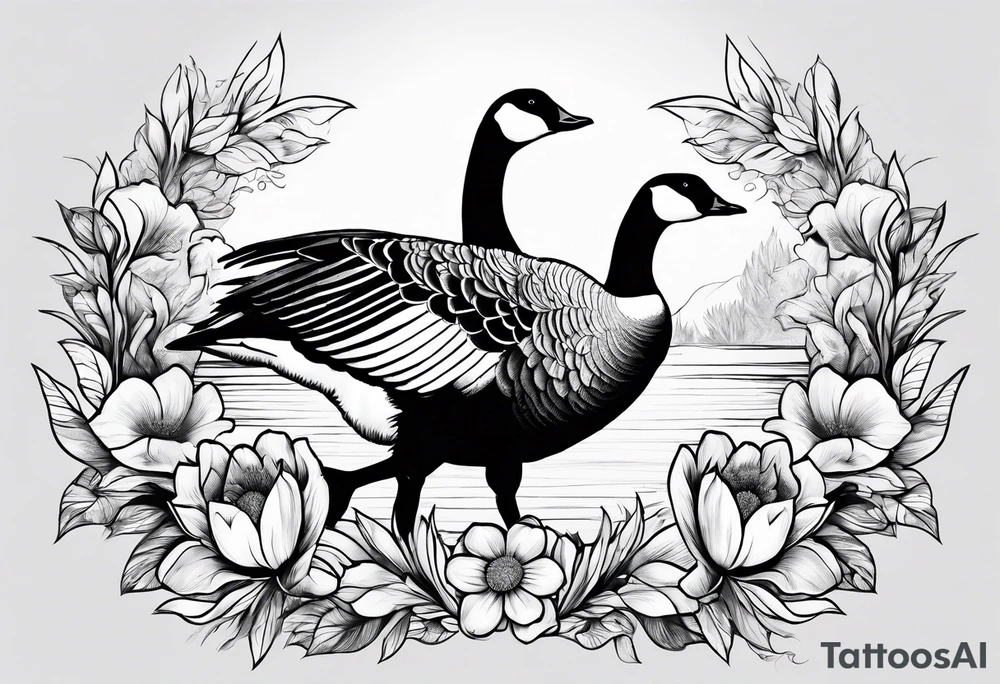 canadian goose taking off flowers Background tattoo idea