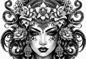 Um gueixa com máscara oni segurando um leque tattoo idea