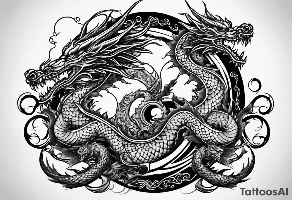 Family of five flying dragons tattoo idea
