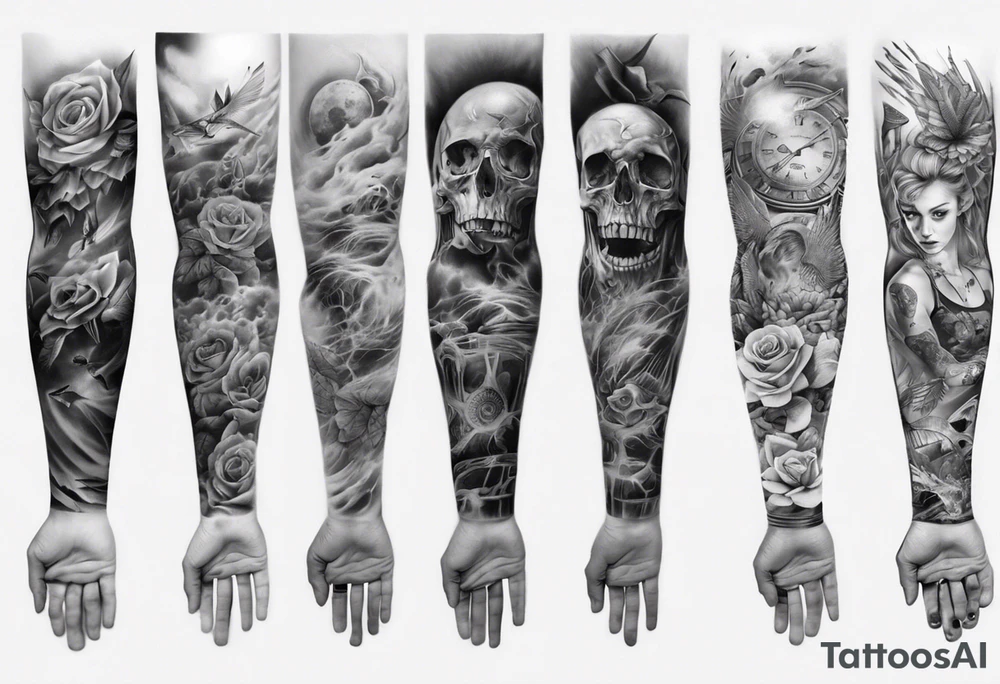 realistic arm sleeve tattoo idea