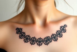 A black lace border wrapping around the collarbone, creating a sophisticated and timeless look tattoo idea