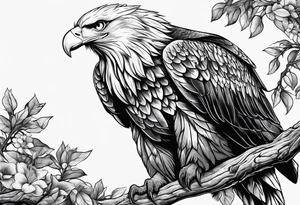 Bold eagle perched on branch tattoo idea