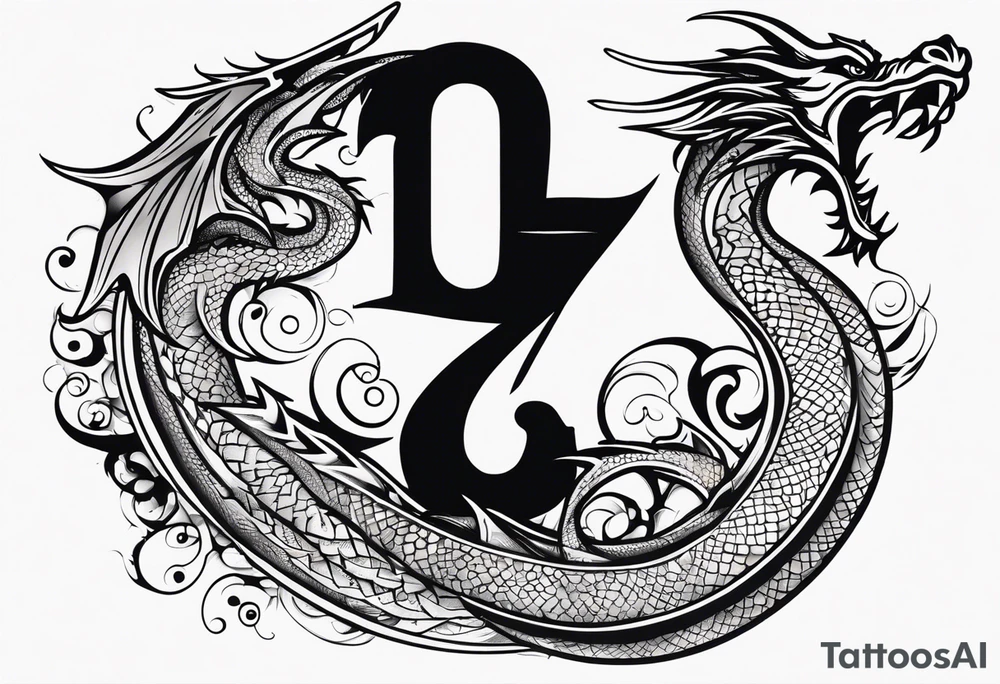 Dragon Seven number shape tattoo idea