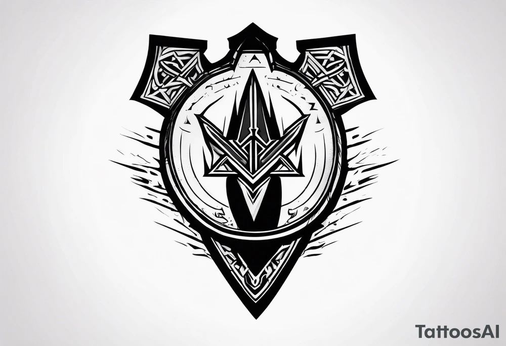 Valhalla sword shield axe Valknut fog tattoo idea