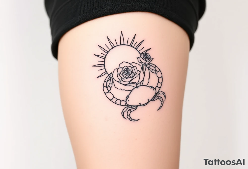 Sun, rose, and crab tattoo idea