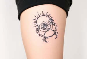 Sun, rose, and crab tattoo idea