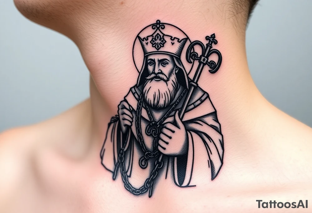 russian christian orthodox saint holding the russian orthodox thurible chains tattoo idea