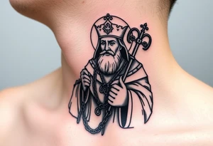 russian christian orthodox saint holding the russian orthodox thurible chains tattoo idea