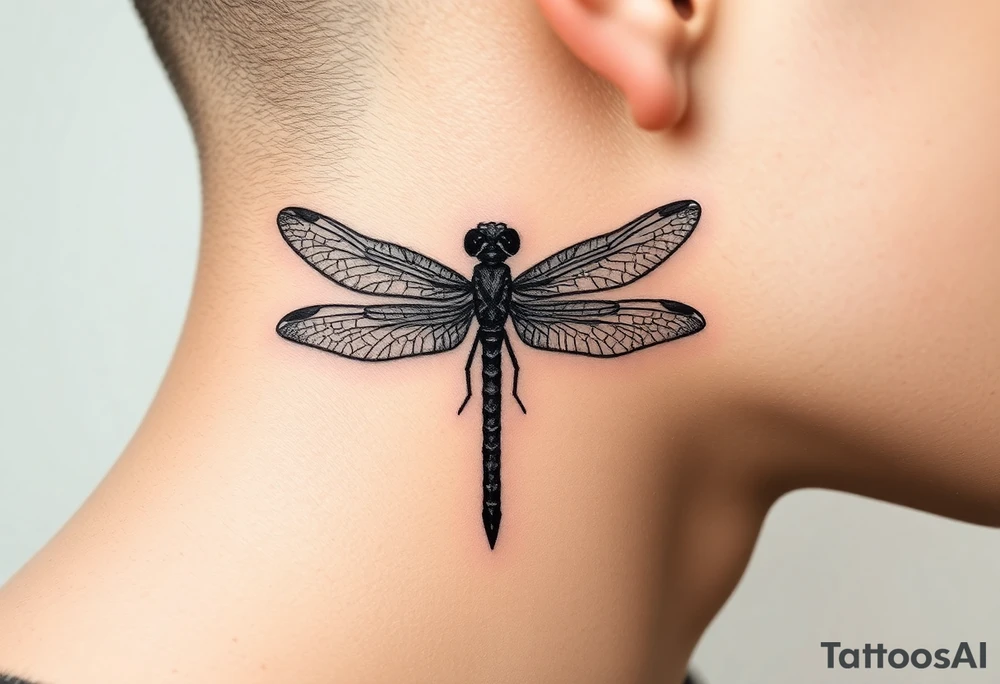 powerful, simple, and amazing dragonfly behind my ear tattoo that represents change, freedom and fresh start tattoo idea