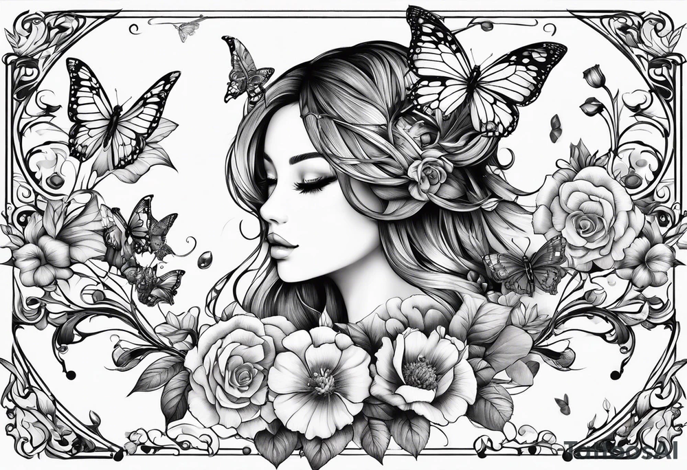Butterflies and flowers with mythical fairies tattoo idea