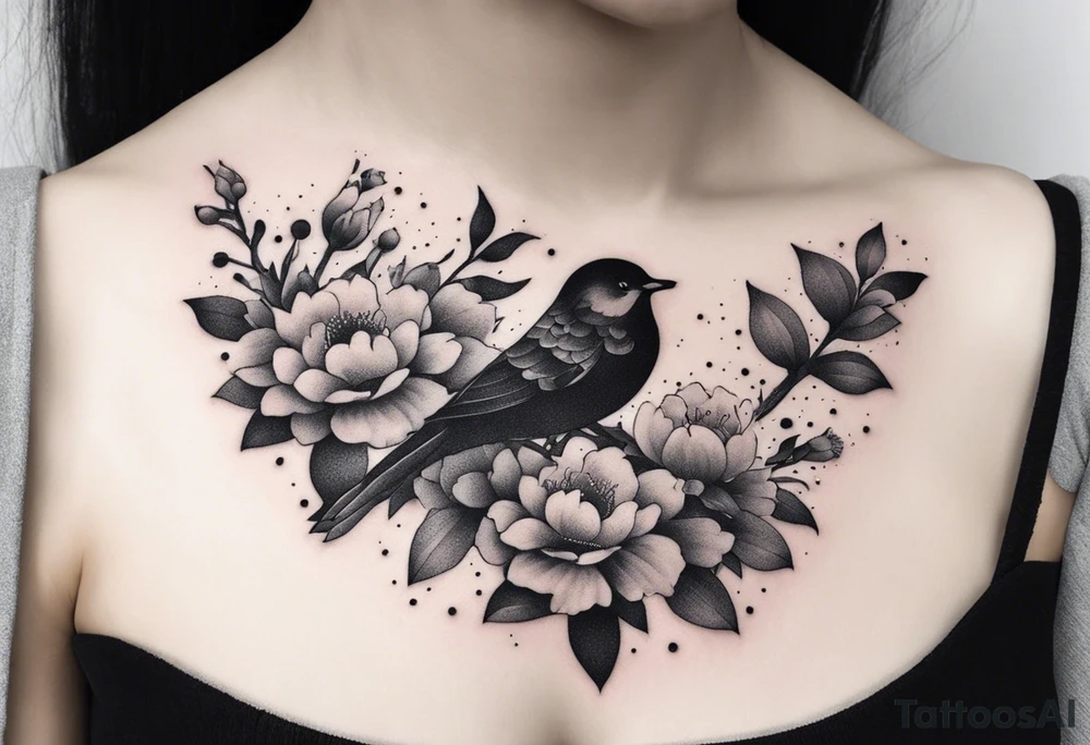 Birds and flowers tattoo idea