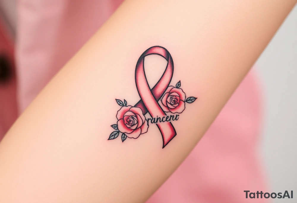 Pretty Cancer ribbon that says "fuck cancer"with light pink roses tattoo idea