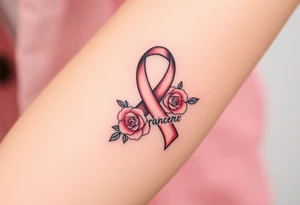 Pretty Cancer ribbon that says "fuck cancer"with light pink roses tattoo idea