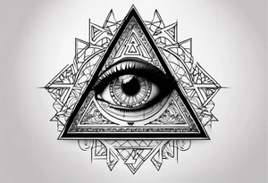 triangle tattoo with eye inside in arabic letters. Inside the iris create a clock tattoo idea
