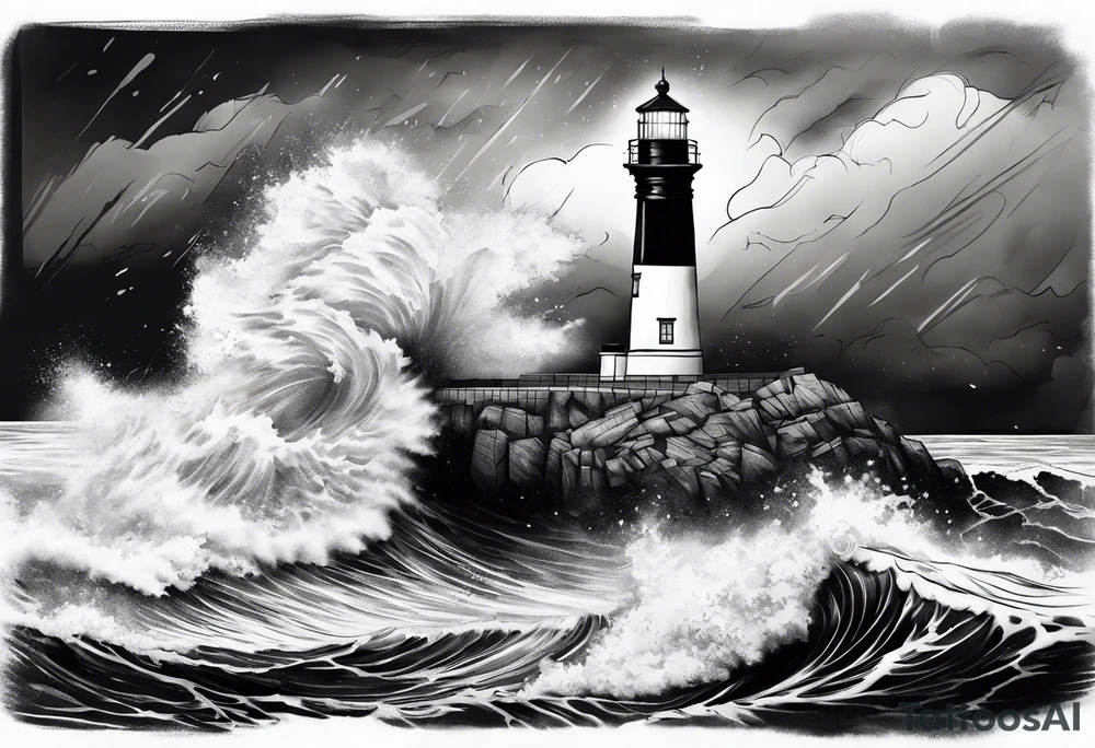 Lighthouse in a storm tattoo idea