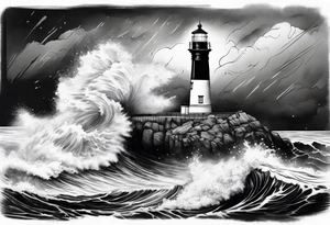 Lighthouse in a storm tattoo idea