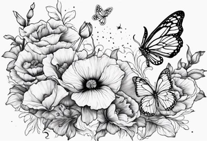 Poppy, gladiolus, butterflies, Leo starsign tattoo idea
