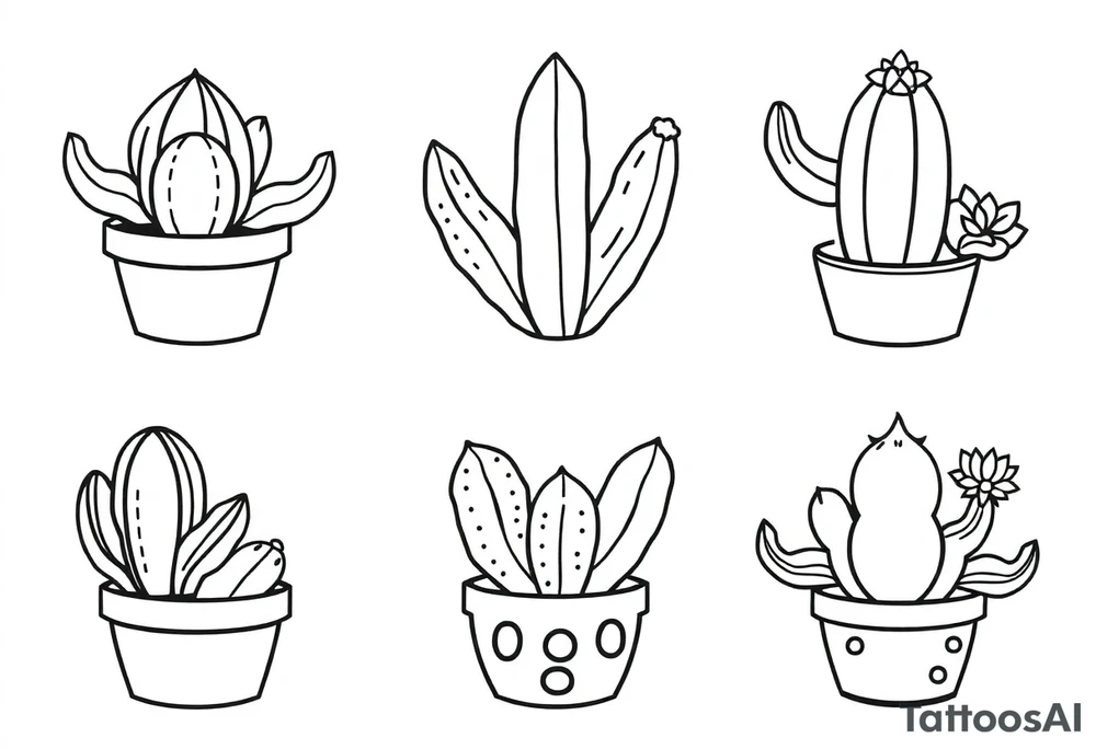6 unique and Cute succulent and cacti in a pot tattoo idea